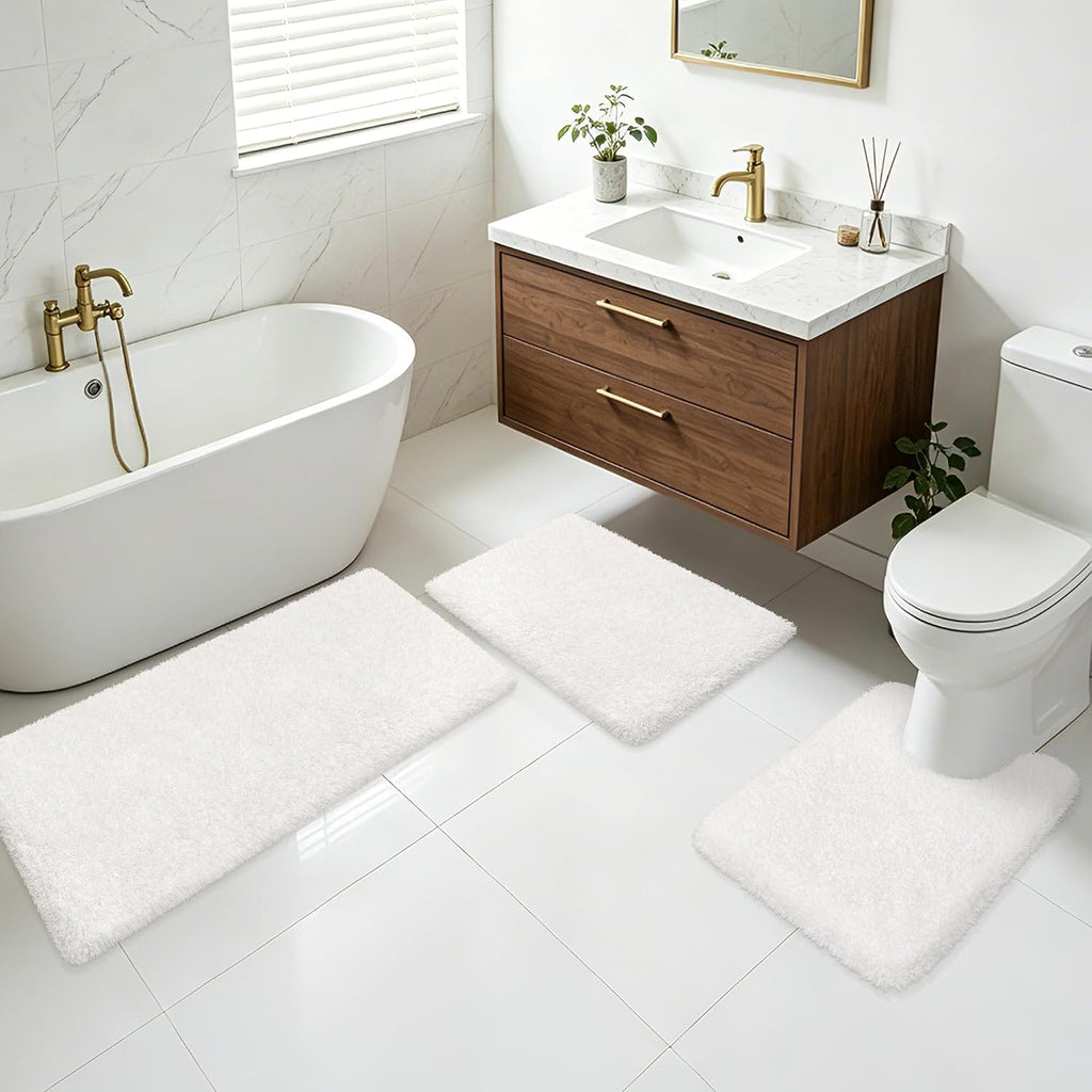White Bathroom Rugs Non Slip 24"x16",Absorbent Bath Mat Quick Dry