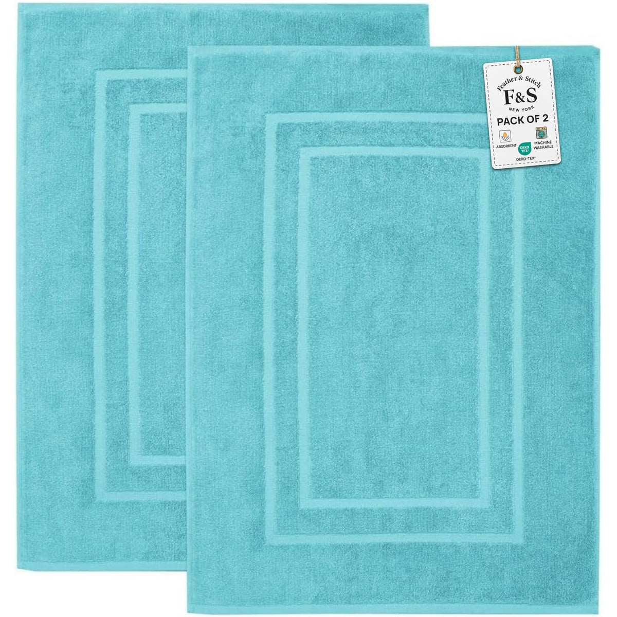 Feather & Stitch 100% Cotton Bath Mats 2 Piece 30x21 Inches, Grey