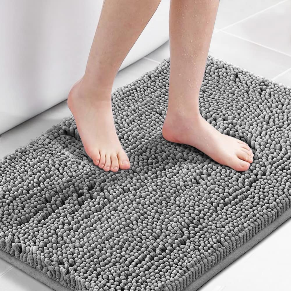 H.VERSAILTEX Navy Blue Bath Rug, Bath Mat Non Slip Bath Mats for Bathroom Floor, Bathroom Rug Extra Thick Chenille Rug 17" x 24" Absorbent Soft Shaggy Washable Dry Fast Plush Rugs for Bathtubs