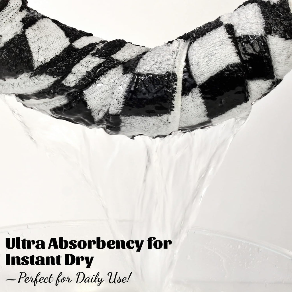 Jacquotha Black and White Checkered Cotton Bath Towels Set of 2