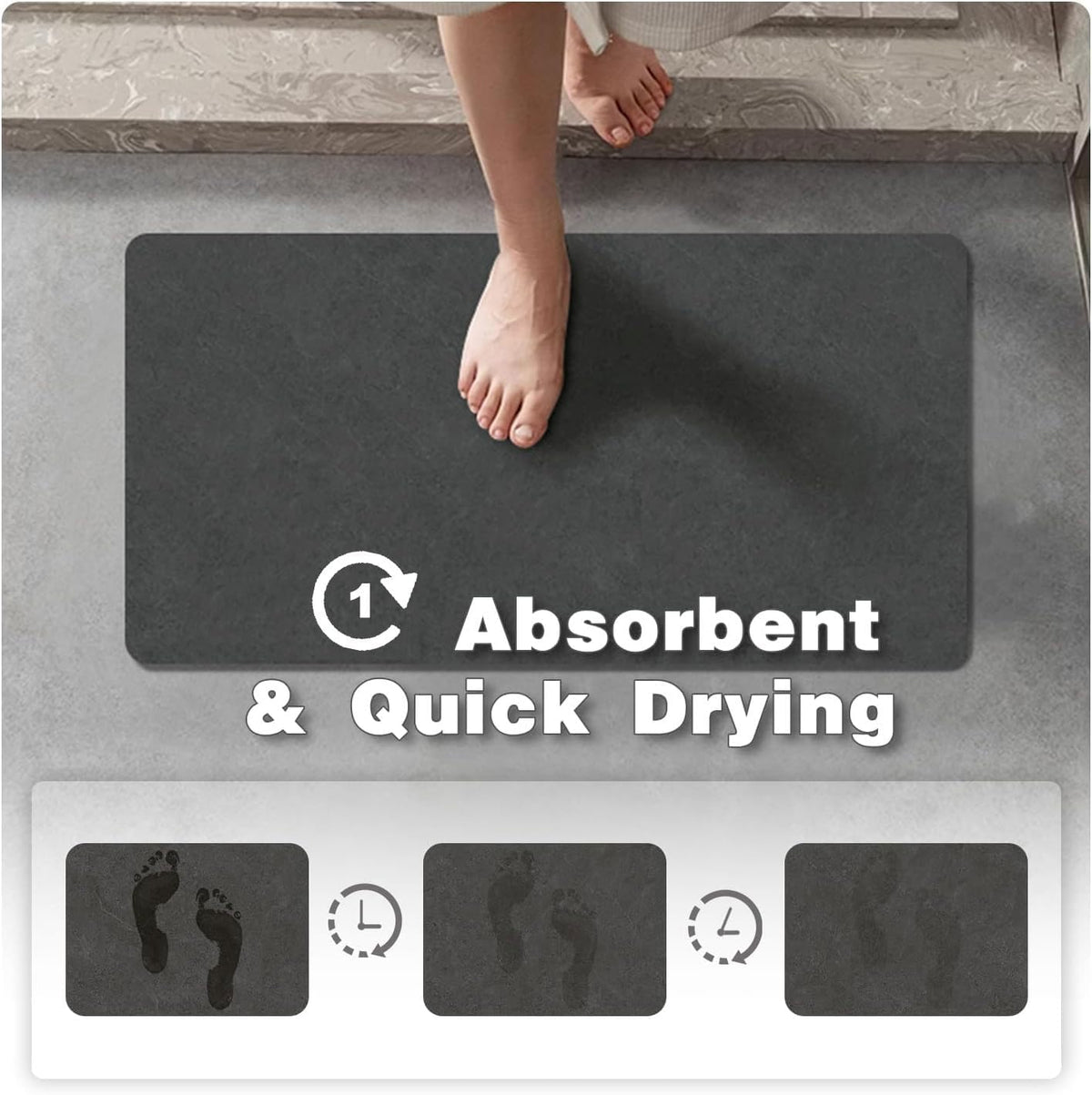 TYUU Thin Bath Mat, Small Bathroom Rugs Non Slip Washable, 16x24 Dark Grey