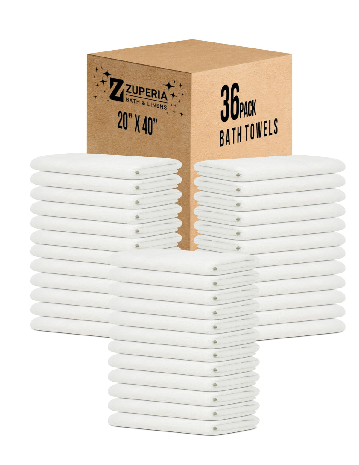 ZUPERIA White Bath Towels Bulk 12 Pack (20 x 40 Inches) - 100% Cotton Economy Light Weight Towels for Commercial Use - Quick Dry, Ultra-Soft, and Absorbent Bulk Towels