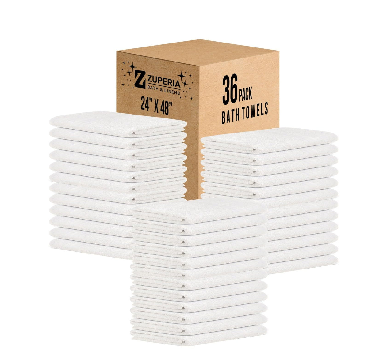 ZUPERIA White Bath Towels Bulk 12 Pack (20 x 40 Inches) - 100% Cotton Economy Light Weight Towels for Commercial Use - Quick Dry, Ultra-Soft, and Absorbent Bulk Towels