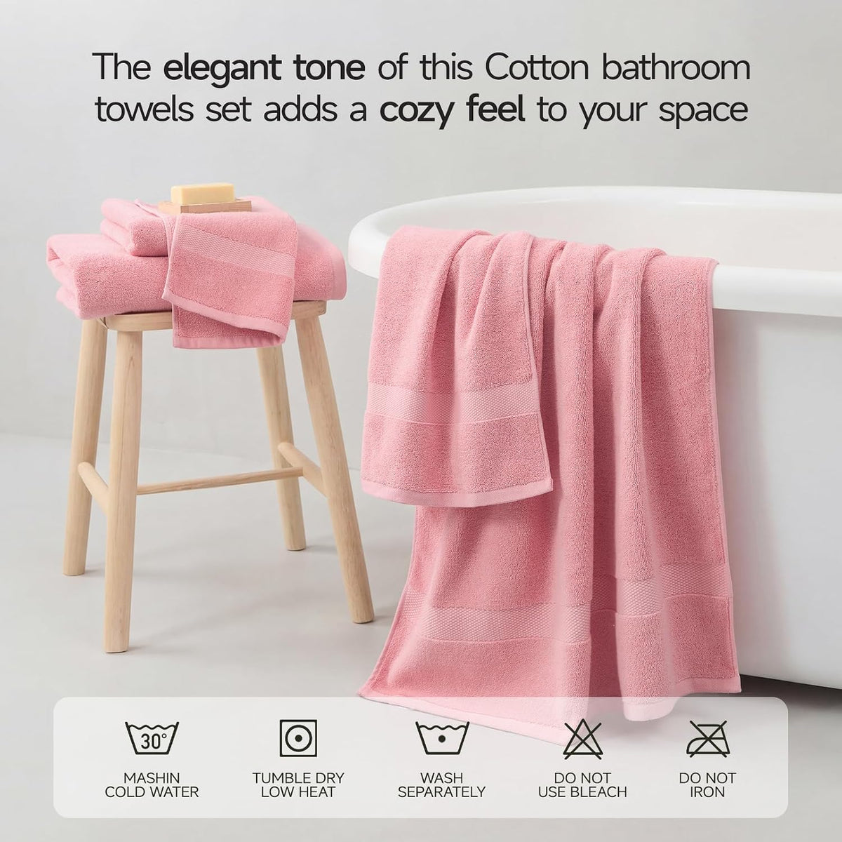 ecolook 2 Pack 100% Cotton Bath Towels, 28 x 55 Inches, Soft