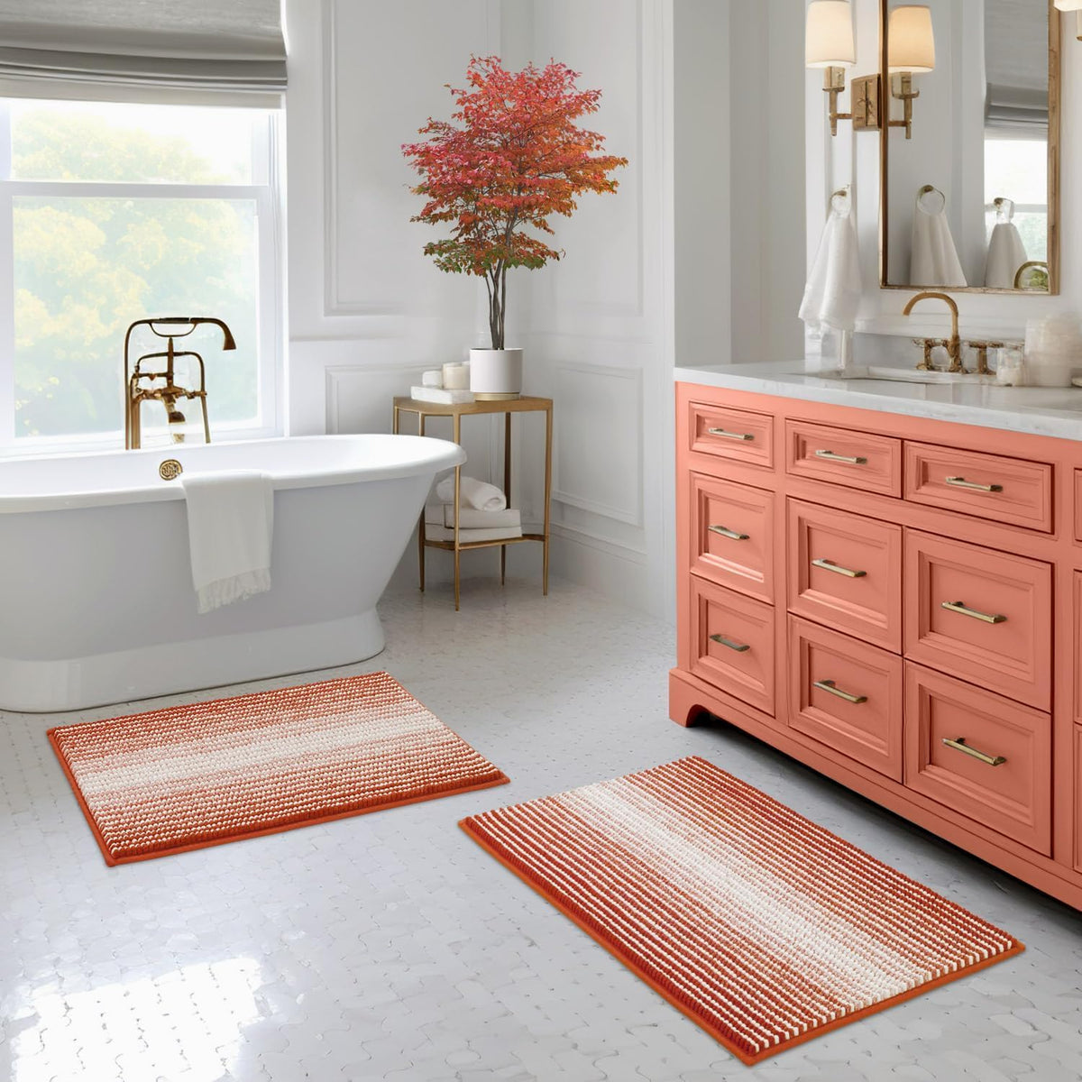 BSICPRO Bathroom Rugs Sets 2 Piece, Non Slip Striped Bath Mats, Aqua Green