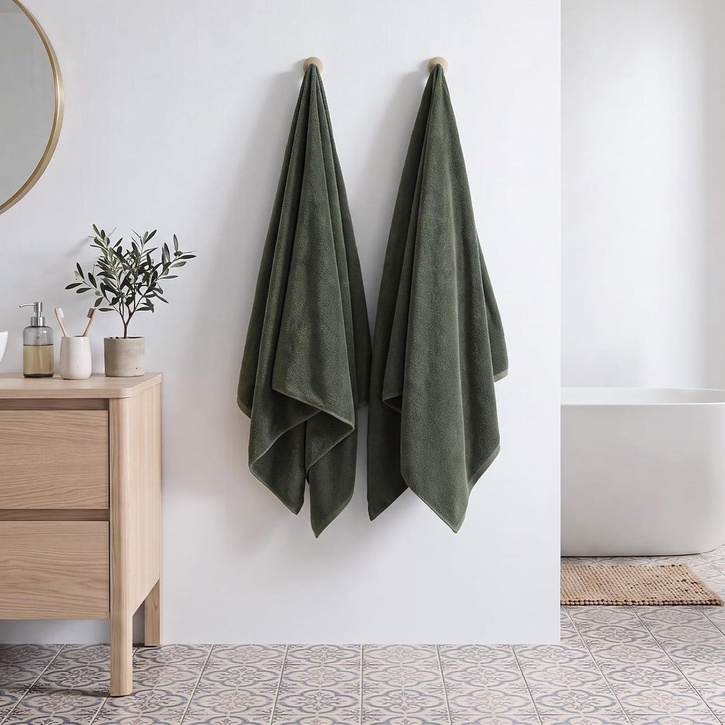 REDKISS 2 Pack 100% Cotton Large Bath Towels 35 x 70 Inches, Olive Green