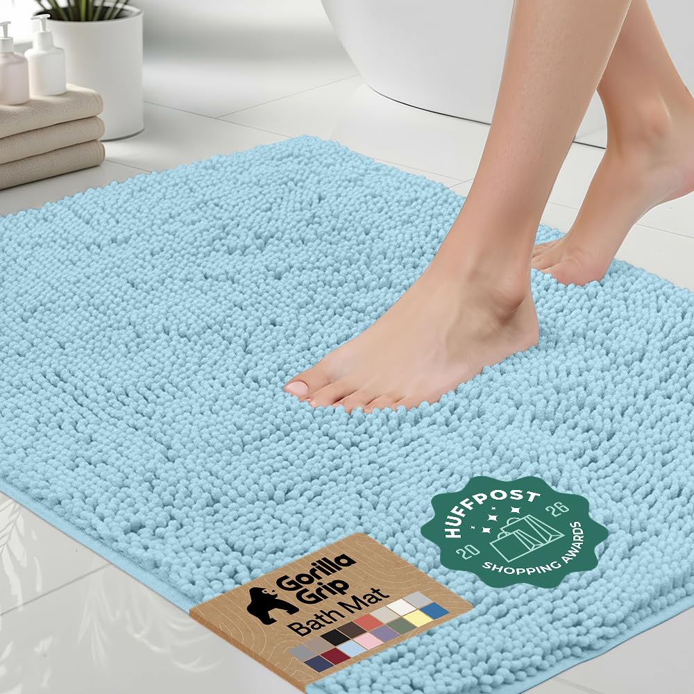 GORILLA GRIP Bath Rug Mat for Bathroom, Absorbent Chenille, 24x17 Gray