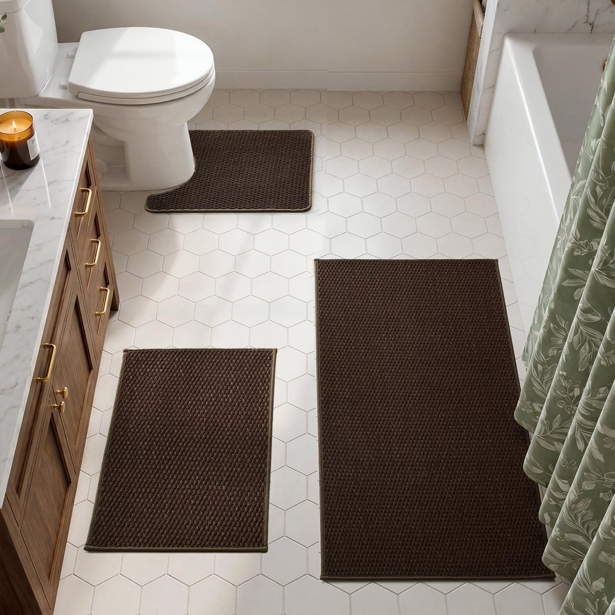 TYUU Bath Mat Set 2 Piece, Thin Bathroom Rugs Non Slip Washable Quick Dry
