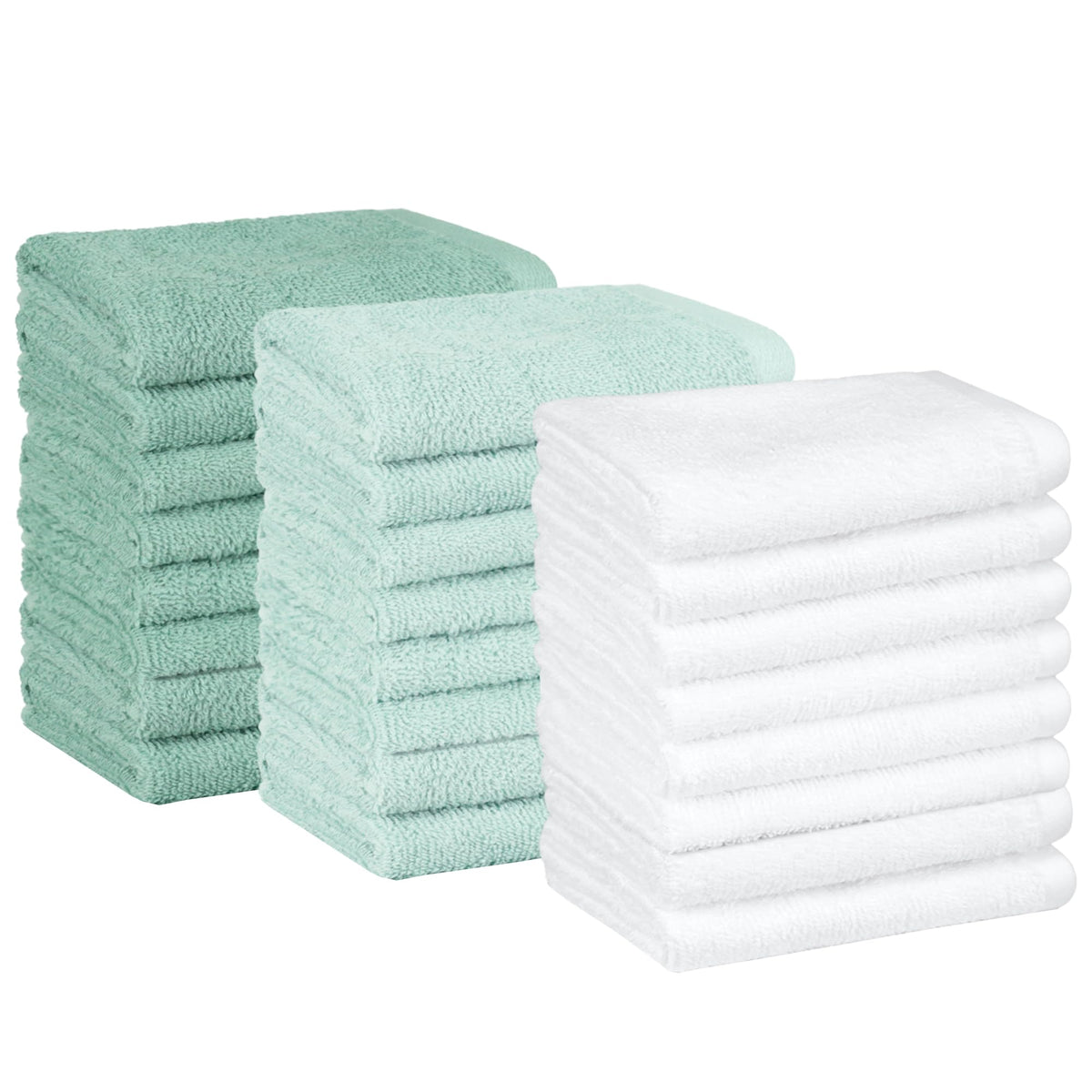 Amazon Basics Fast Drying Cotton Washcloths for Bathroom, Machine Washable, Soft and Highly Absorbent, 12 x 12 in, White, 24-Pack