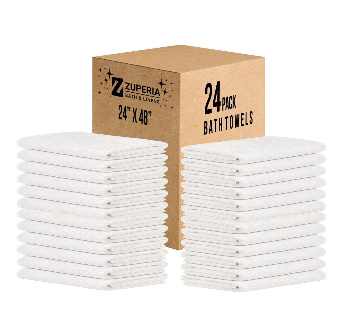 ZUPERIA White Bath Towels Bulk 12 Pack (20 x 40 Inches) - 100% Cotton Economy Light Weight Towels for Commercial Use - Quick Dry, Ultra-Soft, and Absorbent Bulk Towels