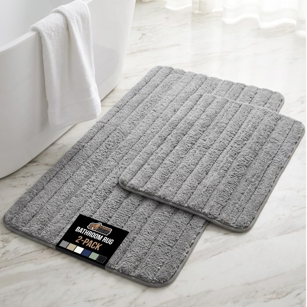 GORILLA GRIP Textured Backing Memory Foam Bath Mat, 24x16 Gray