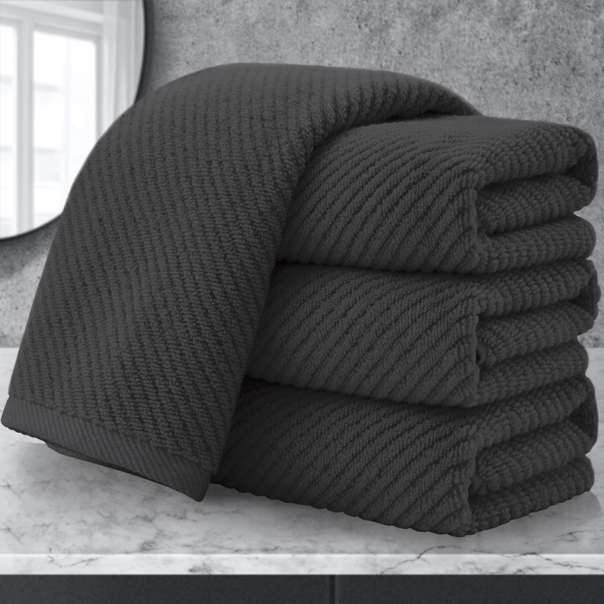 VOOVA & MOVAS 6PC Towel Set, 100% Cotton, Dark Grey