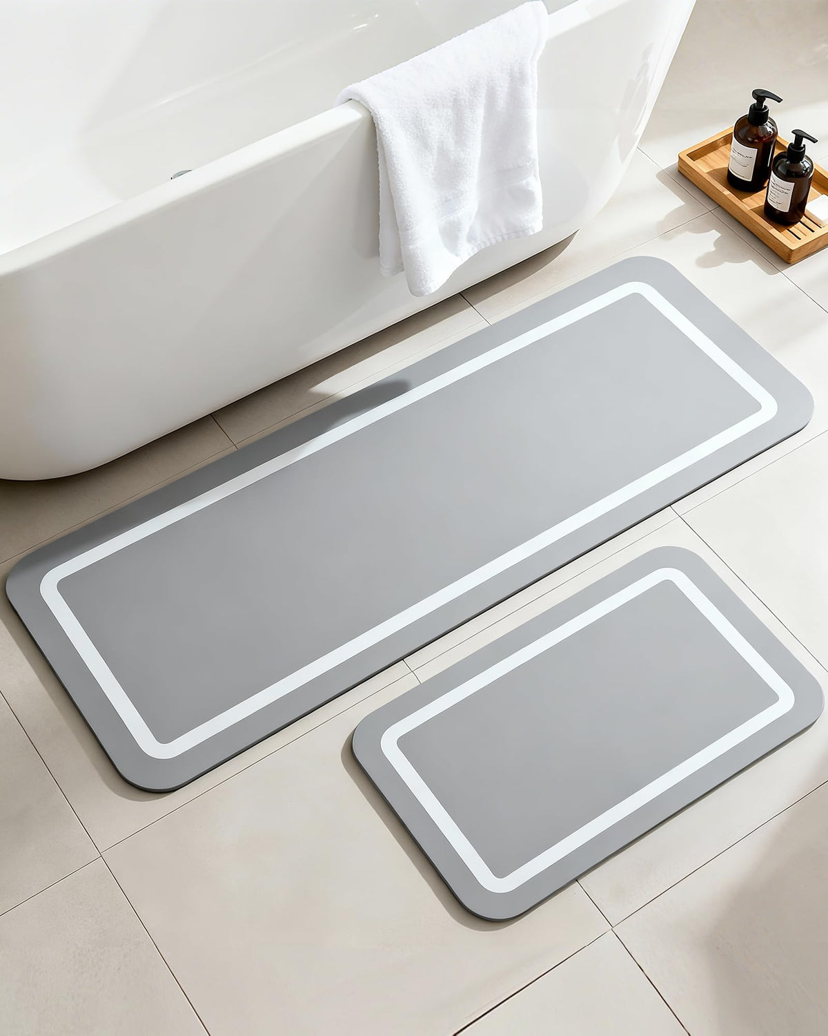 Soft Diatomaceous Earth Bath Mat, Super Absorbent Bath Mat, Quick Dry Large Bathroom Mats, Gray Bathroom Rugs Non Slip Washable, Stone Bath Mats Substitute, Bath Room Runner Decor, 15.74" x 47.2"
