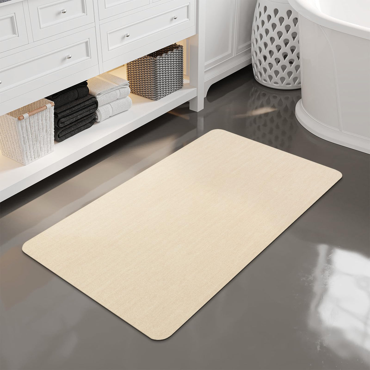 Mecko Bath Mat 16"x24",Ultra Thin Bathroom Rug fit Under Door Light Grey