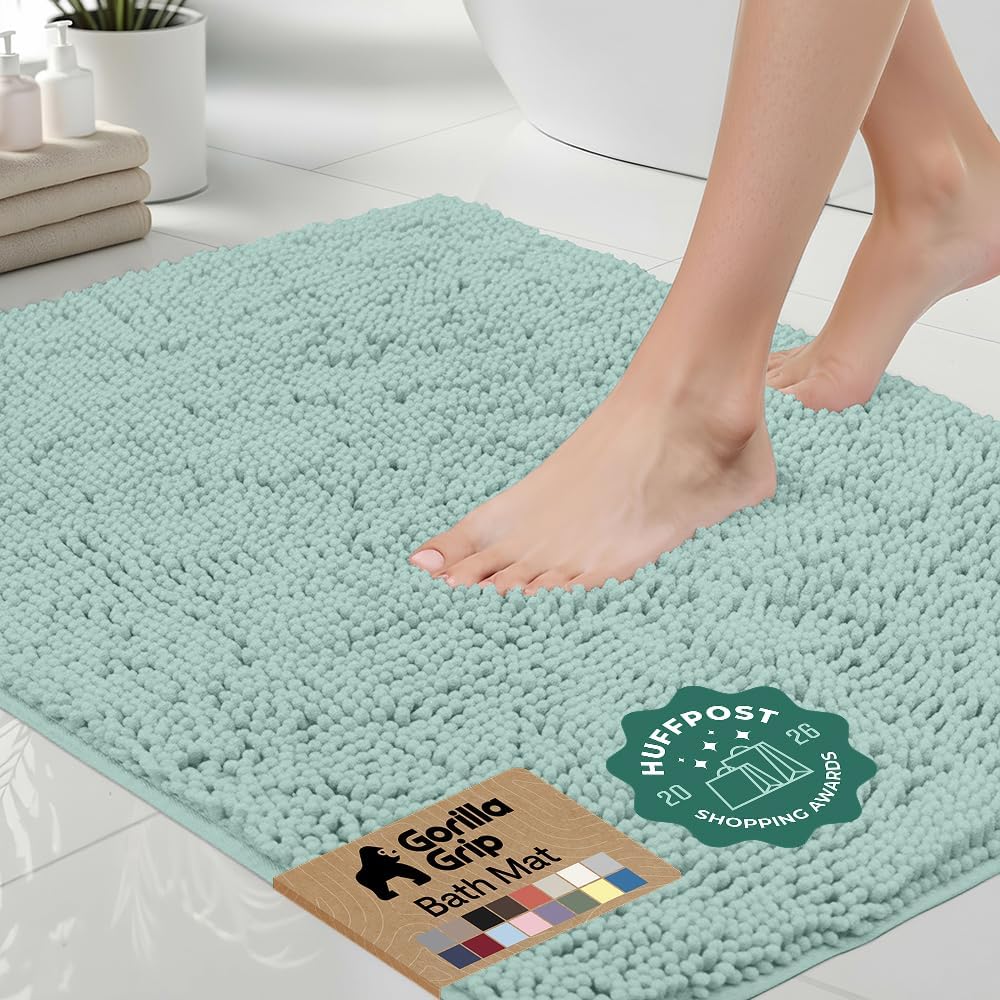 GORILLA GRIP Bath Rug Mat for Bathroom, Absorbent Chenille, 24x17 Gray