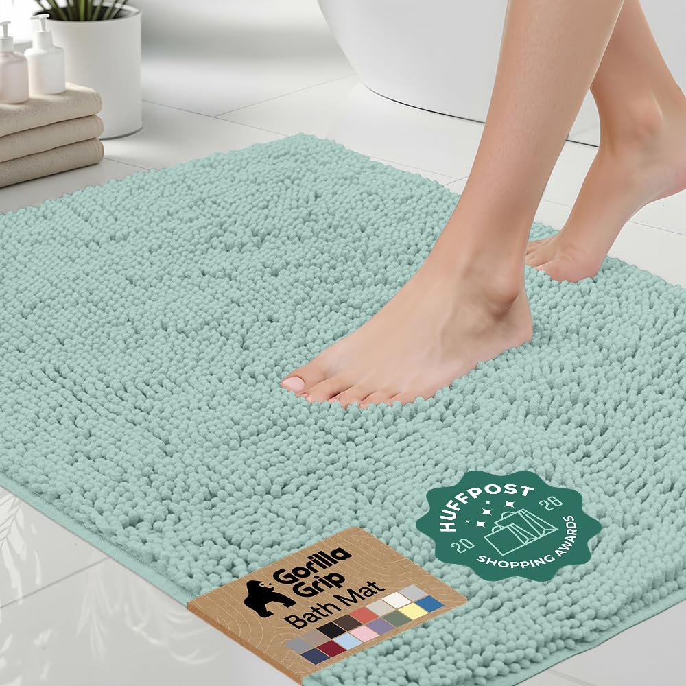 GORILLA GRIP Bath Rug Mat for Bathroom, Absorbent Chenille, 24x17 Gray
