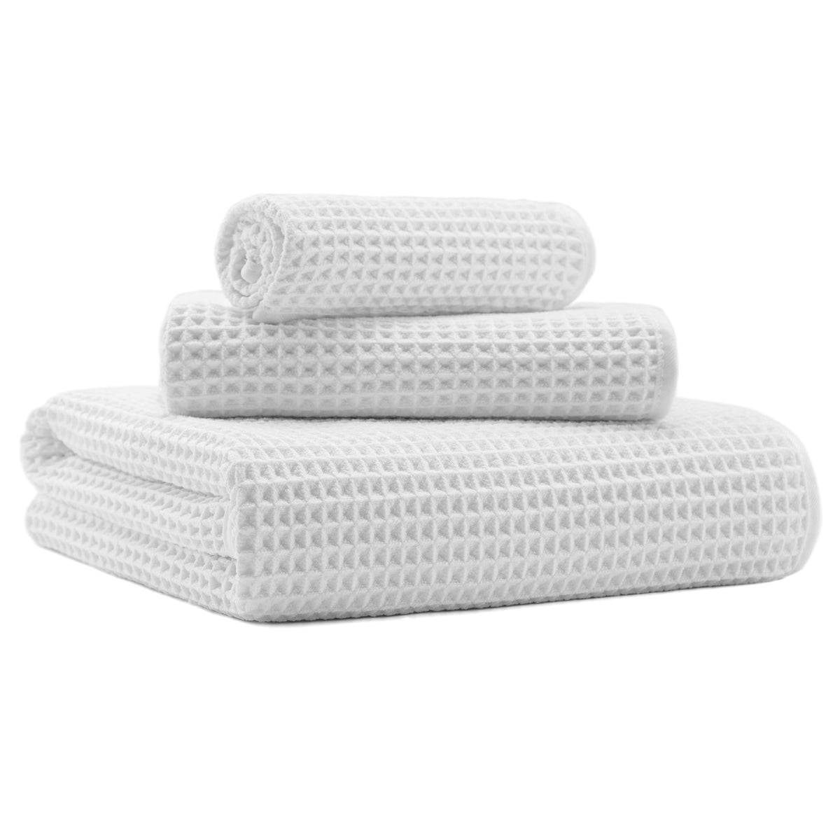 MICROFI Microfiber Waffle Bath Towels, 3 Pieces, Oversized, Soft, Absorbent, Fast Drying, Lint Free, Includes Bath, Face and Hand Towels 430 GSM