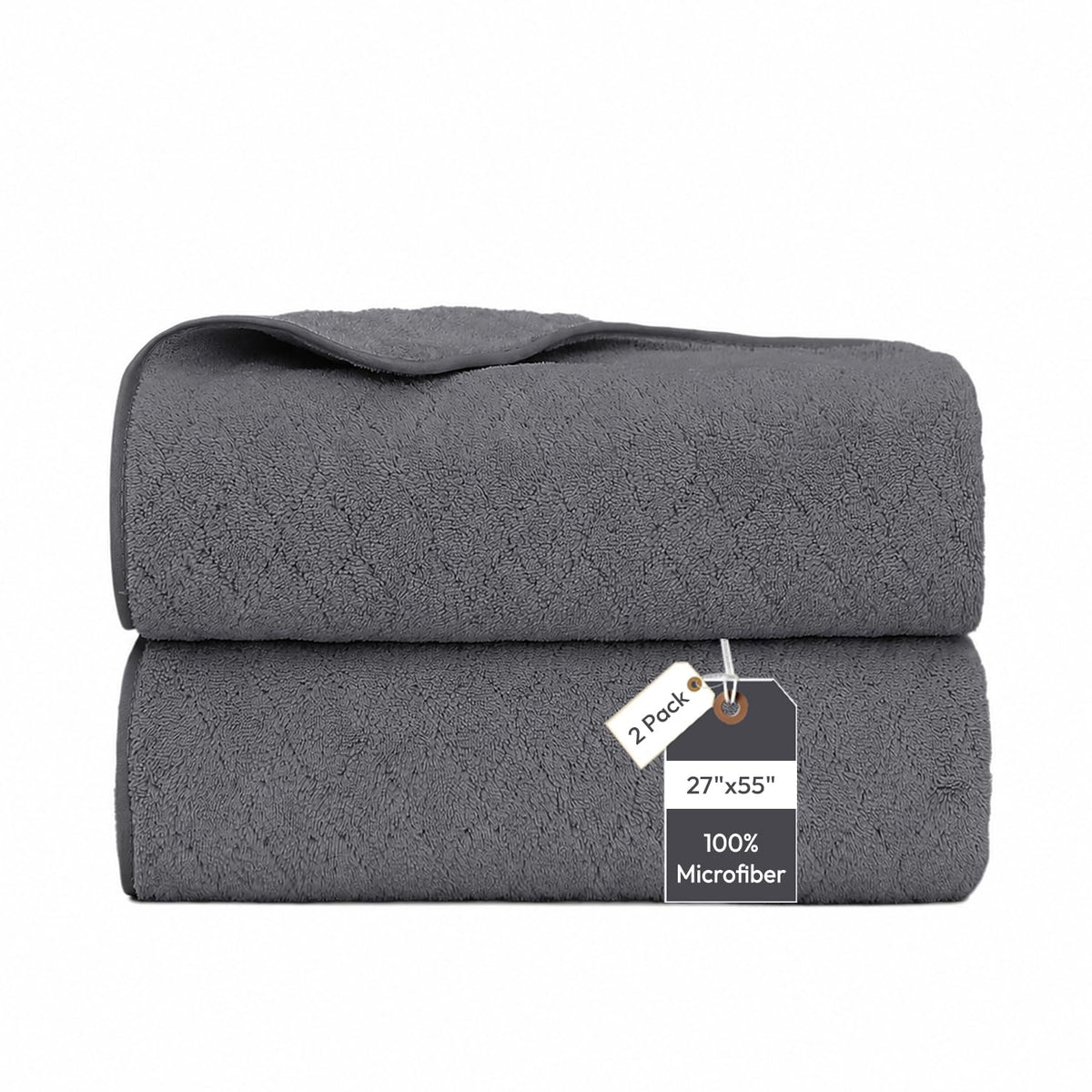 JML Microfiber Bath Towel with Hanging Loop, 2 Pack, 30" x 60", Grey