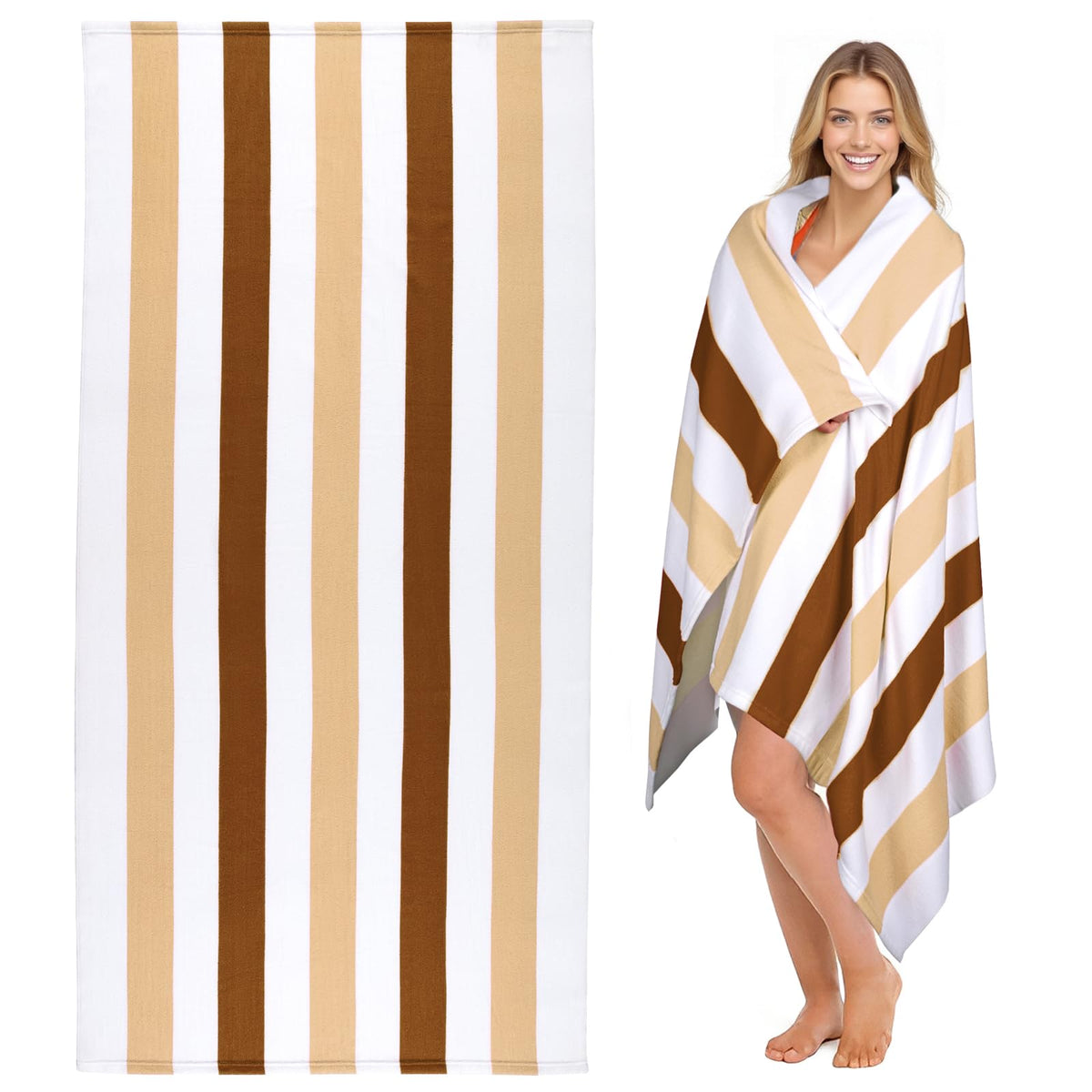 cabanana Large Oversized Beach Towel - Microfiber Sand Free 35 x 70 Inch Quick Dry Lightweight Pool Towel for Adults, Thin Striped Swim Towel (Black)