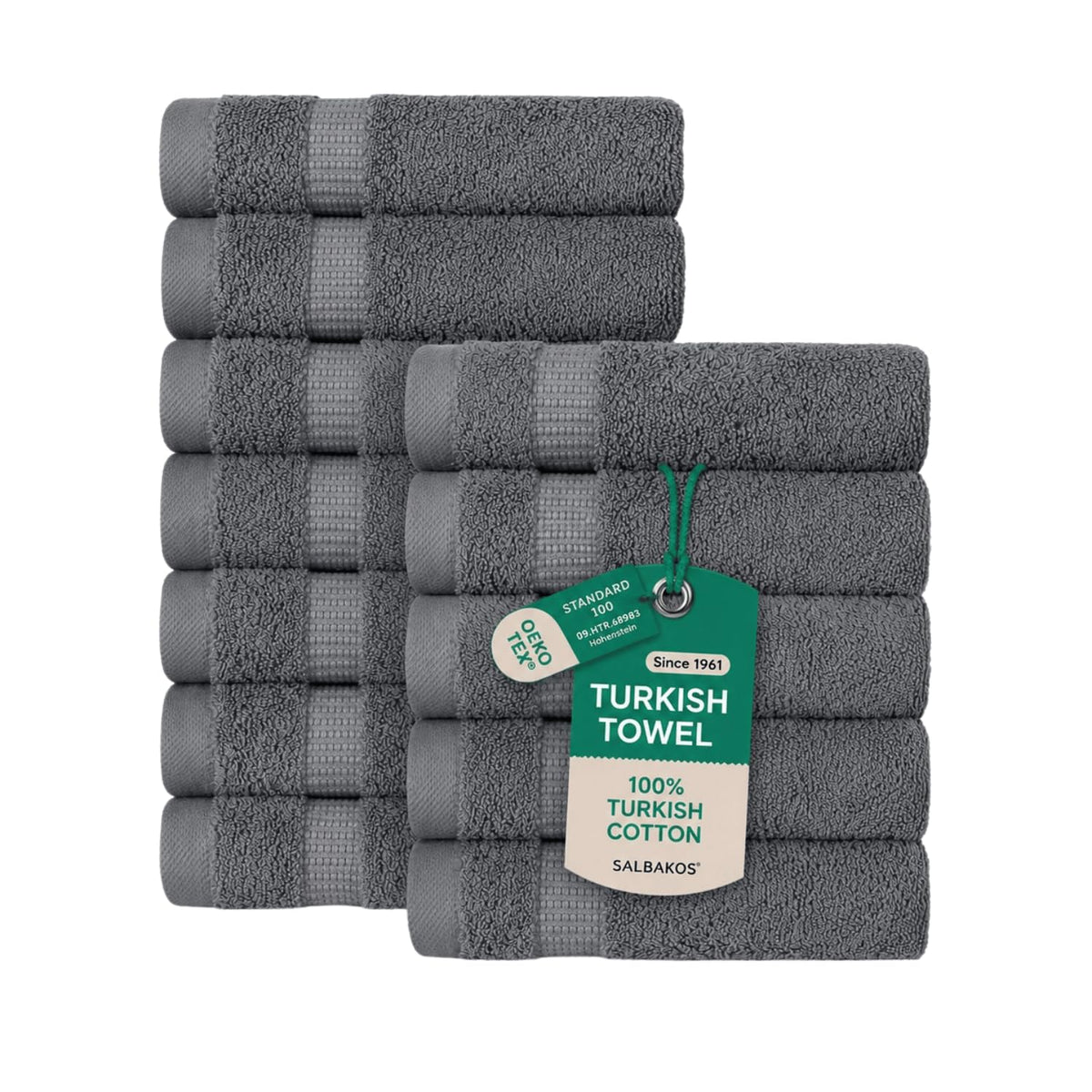 SALBAKOS 6-Piece 100% Turkish Cotton Hand Towels, 16x30 inch, White