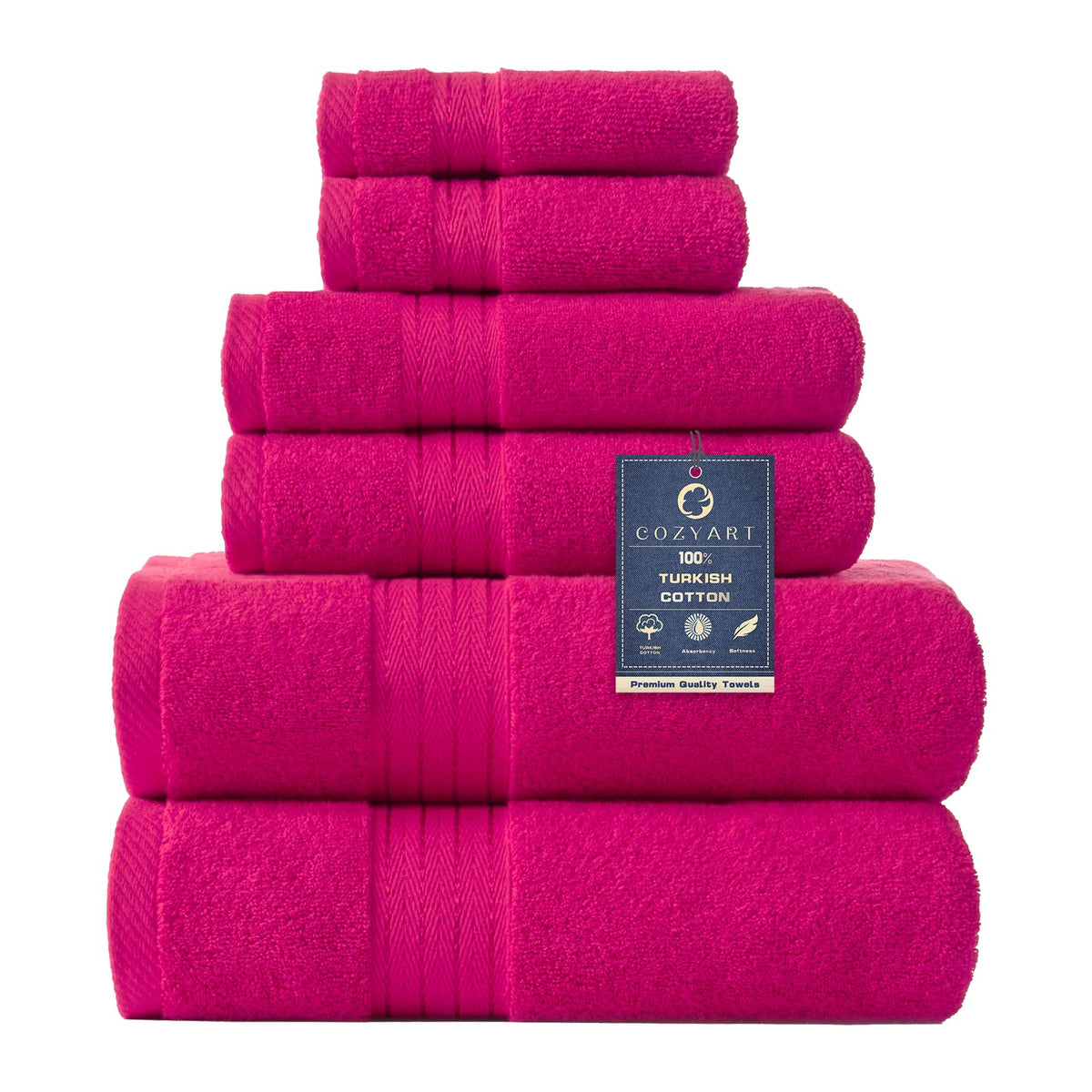 COZYART Luxury Bath Towel Set 6 Pcs, Dark Green 100% Turkish Cotton 650 GSM