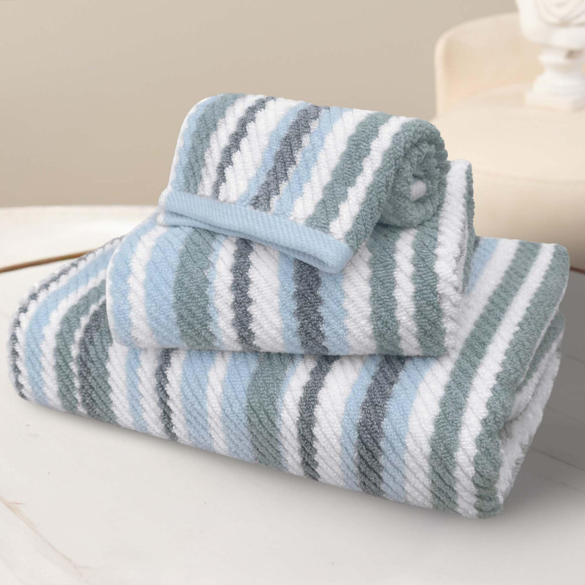 VOOVA & MOVAS Yellow Bathroom Towels 3 Pack, 100% Cotton, Gray Striped