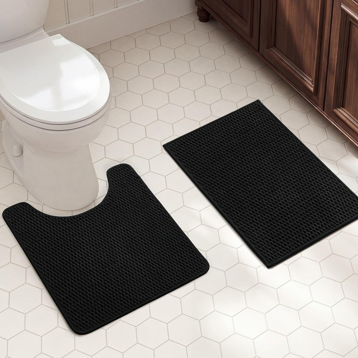 TYUU Bath Mat Set 2 Piece, Thin Bathroom Rugs Non Slip Washable Quick Dry