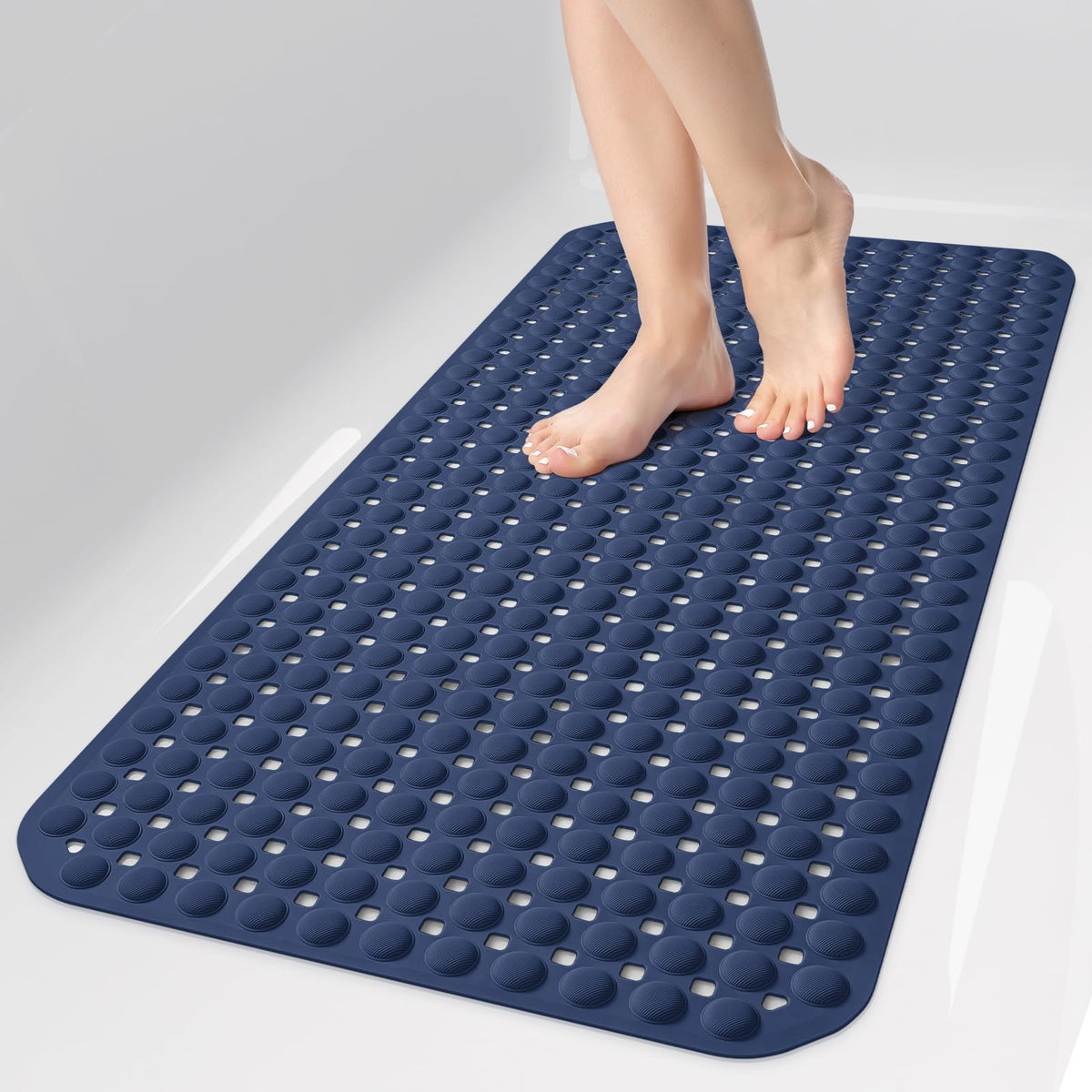 OTHWAY Bath Tub Shower Mat Non Slip, Bathtub Floor Liner Mats for Inside Shower Bathroom, Suction Cups and Drain Holes for Feet Scrubbing, Machine Washable, Soft on Feet, 35x16 Inch, Grey
