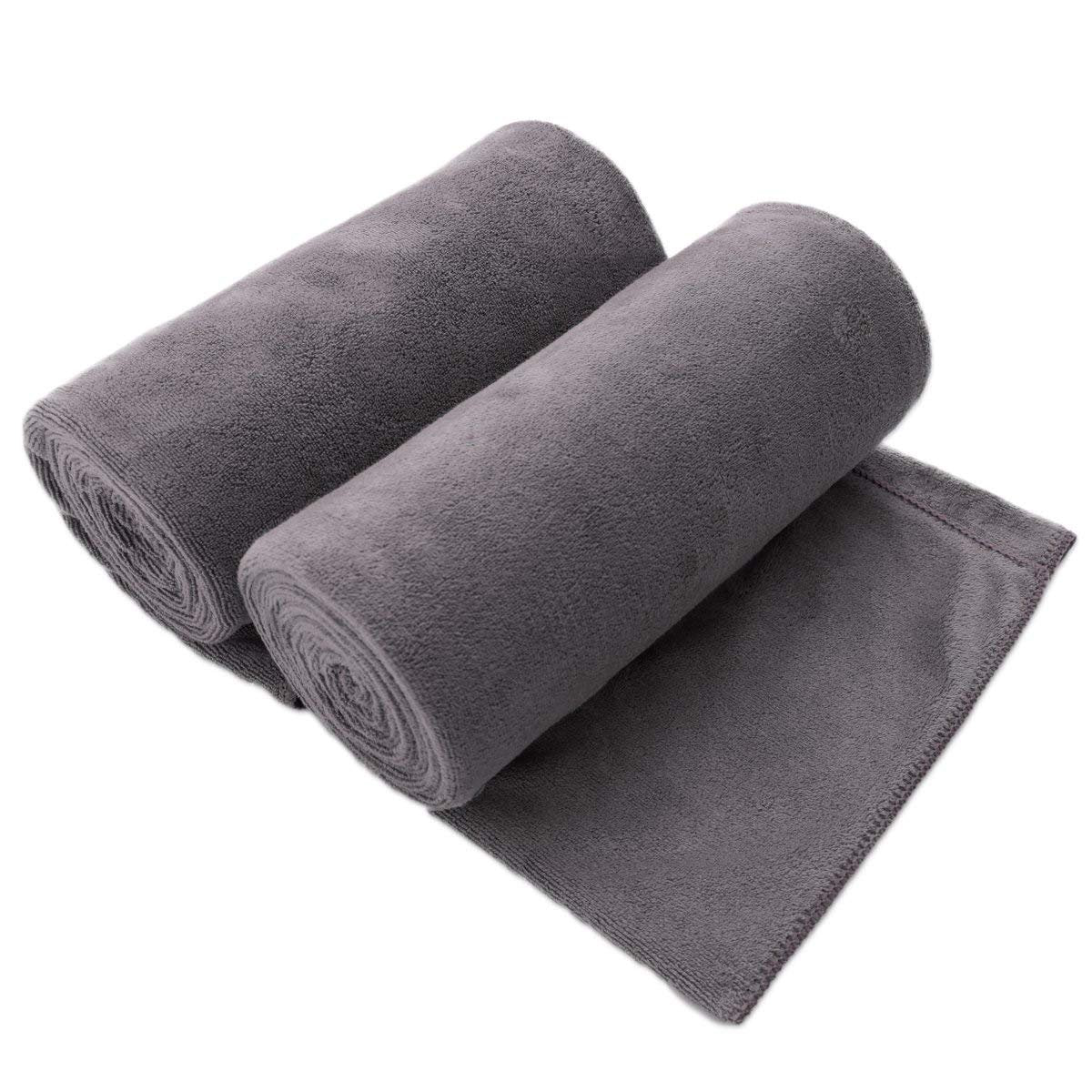 JML Microfiber Bath Towel with Hanging Loop, 2 Pack, 30" x 60", Grey