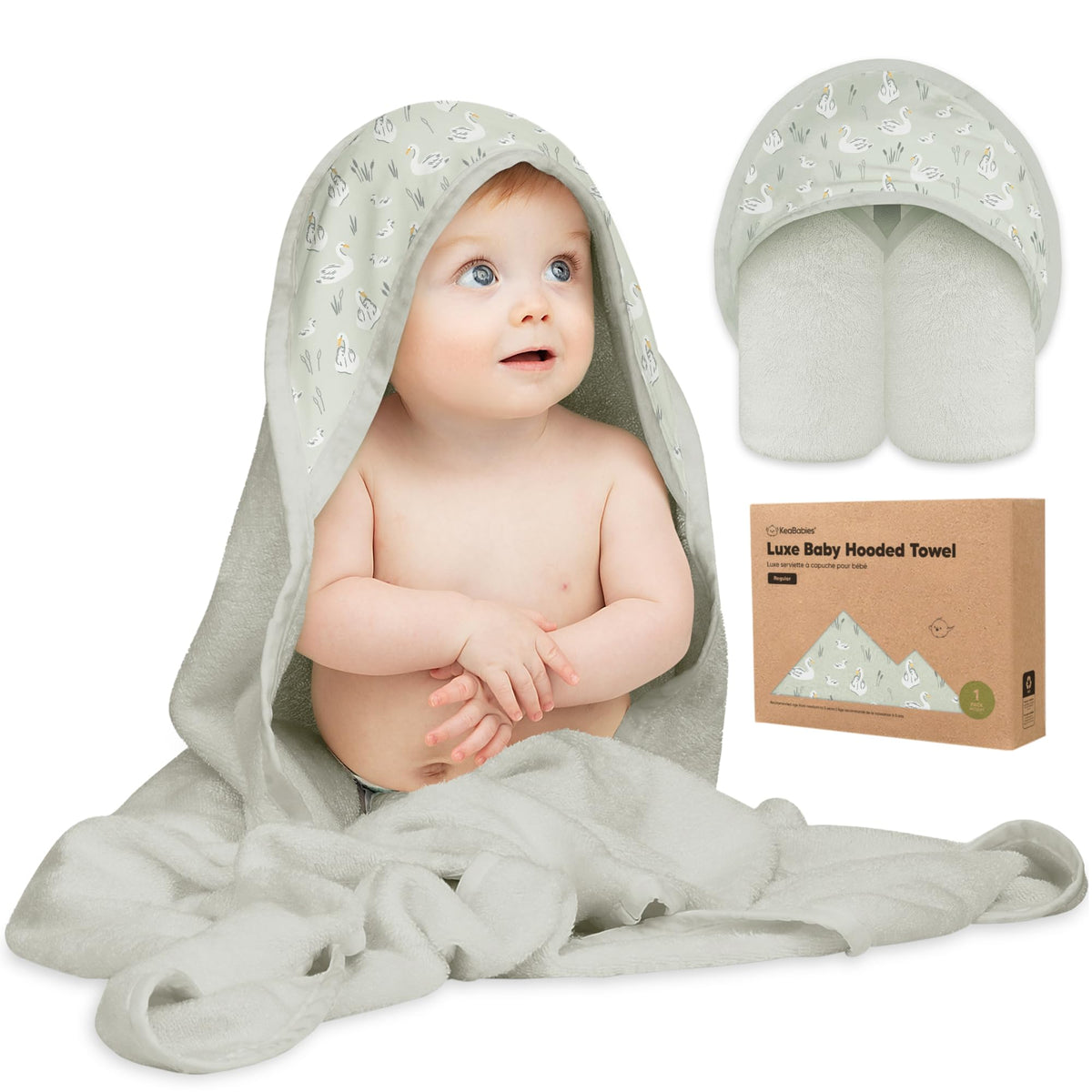 KeaBabies Hooded Baby Towel for Newborn, Baby Bath Towels (Duck, 35x35)