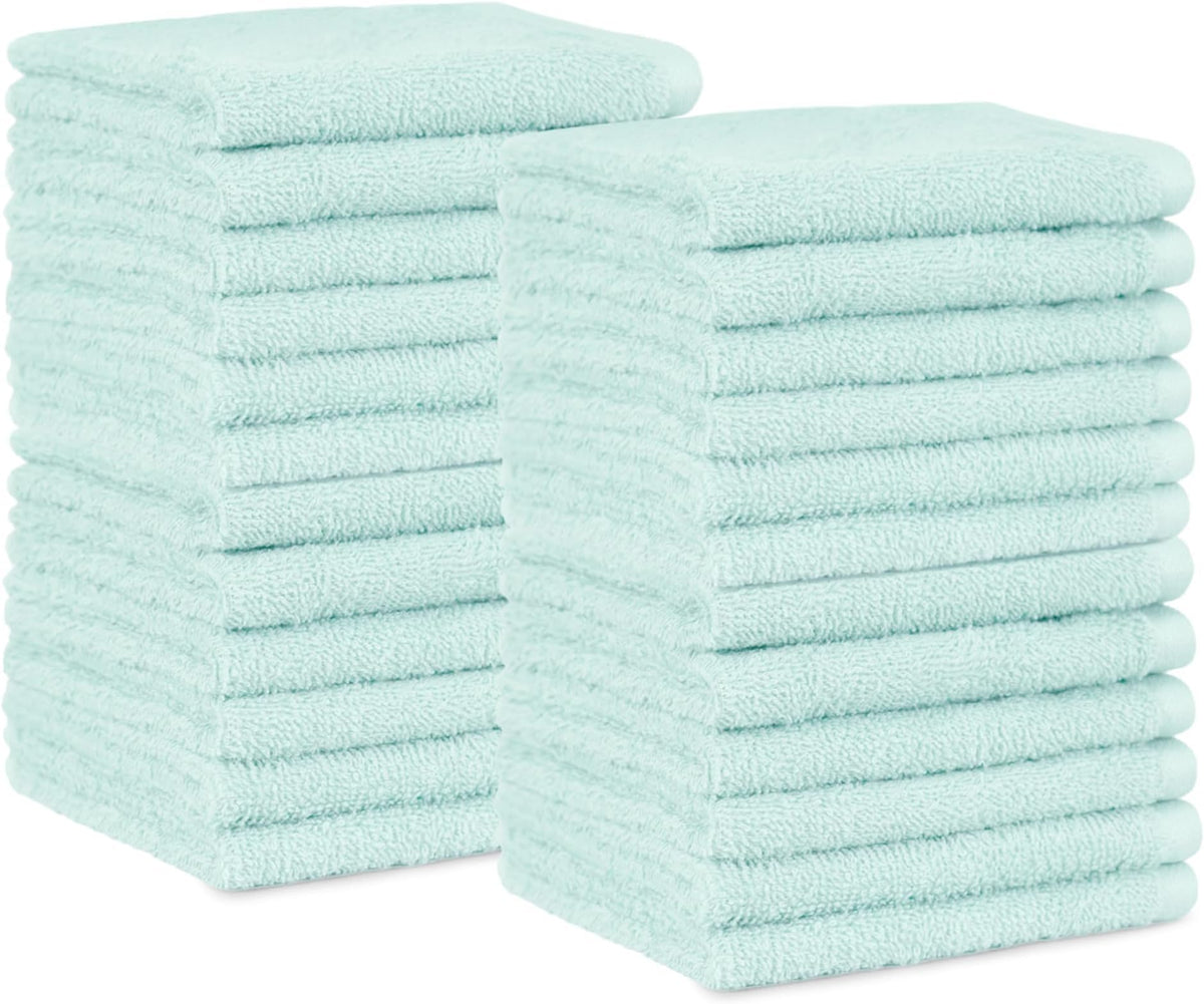 Amazon Basics Fast Drying Cotton Washcloths for Bathroom, Machine Washable, Soft and Highly Absorbent, 12 x 12 in, White, 24-Pack