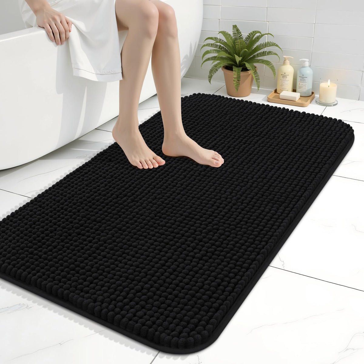 Arotive Chenille Bathroom Rugs 30x20, Soft Absorbent Bath Mat, Grey