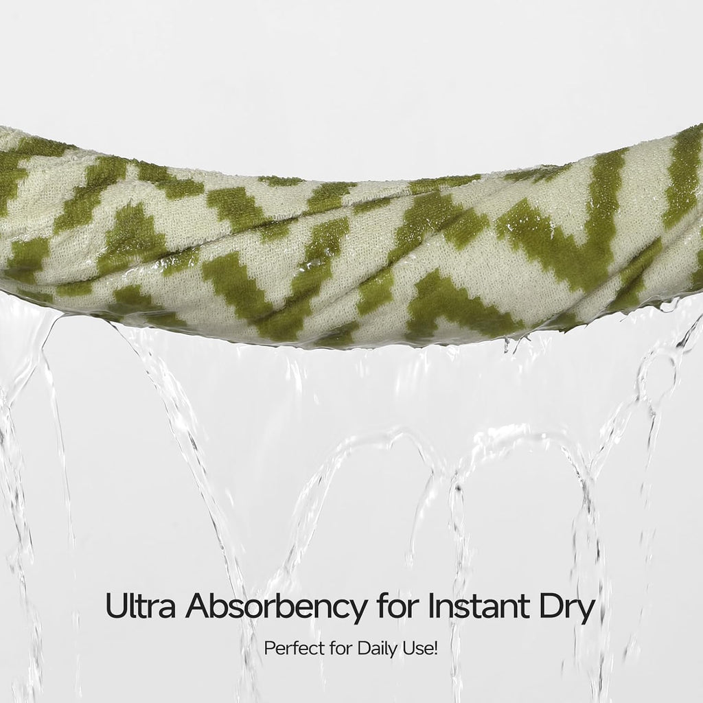 ecolook Sage Green Bath Towels Set of 2, Reversible Zigzag Pattern