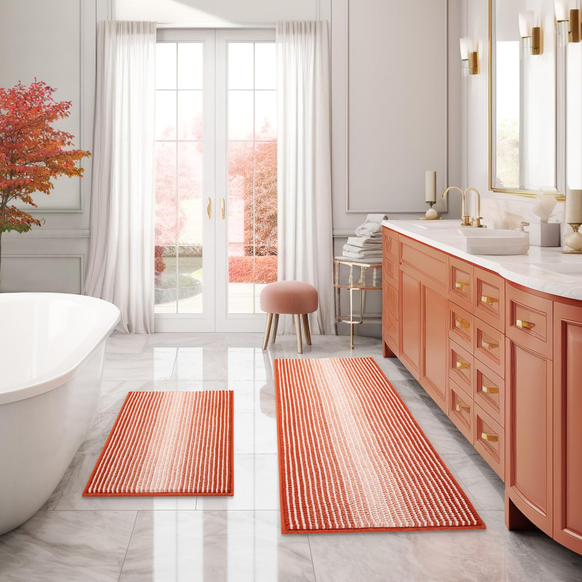 BSICPRO Bathroom Rugs Sets 2 Piece, Non Slip Striped Bath Mats, Aqua Green