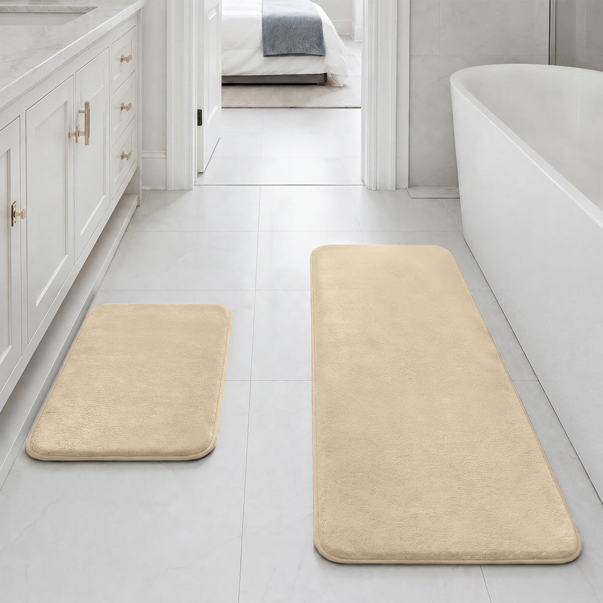 HUXMEYSON Bathroom Rugs Sets 3 Piece, Non-Slip & Quick Dry Bath Mat Set, Ultra Soft Velvet Bath Rugs for Bathroom, Toilet and Shower Floor, Grey