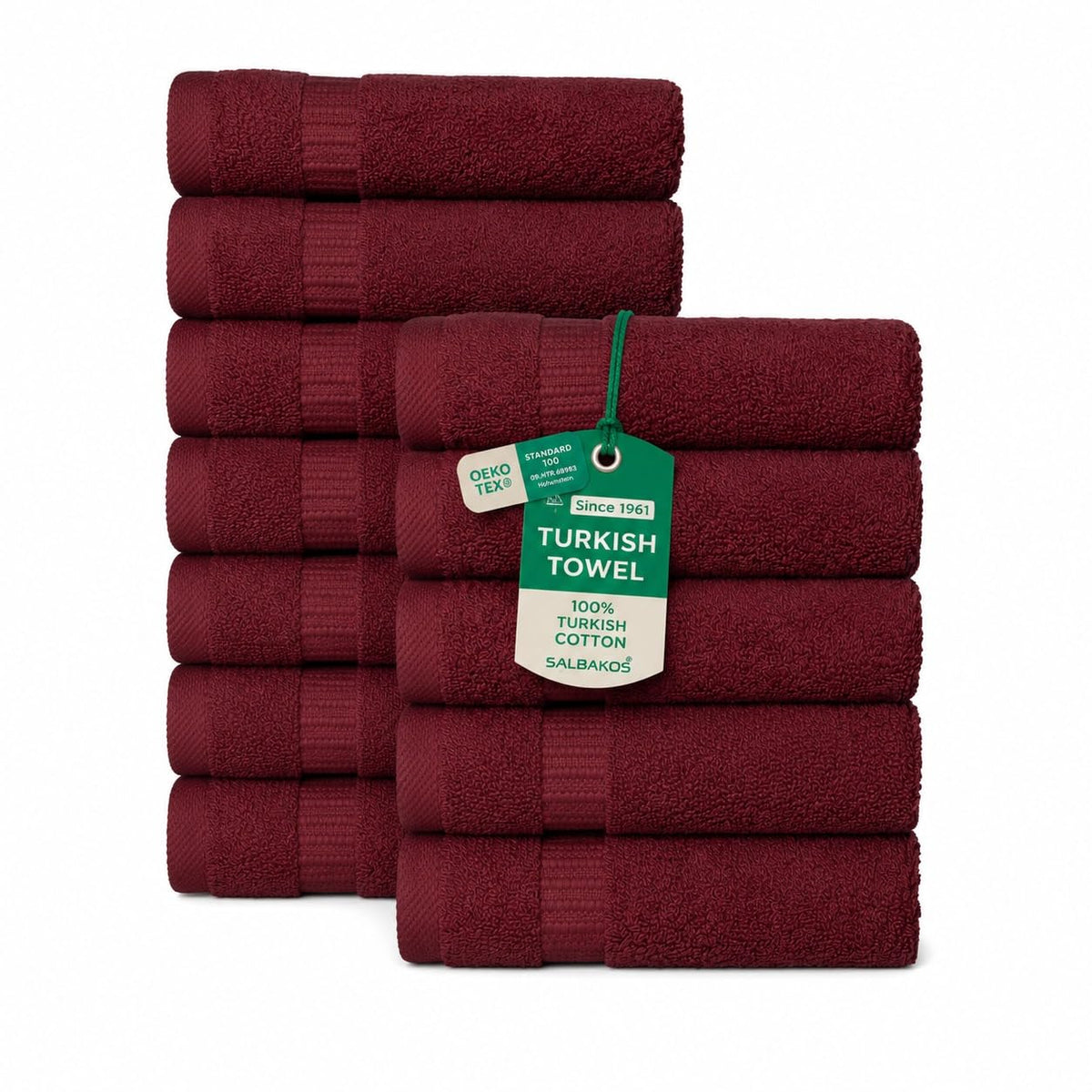 SALBAKOS 6-Piece 100% Turkish Cotton Hand Towels, 16x30 inch, White