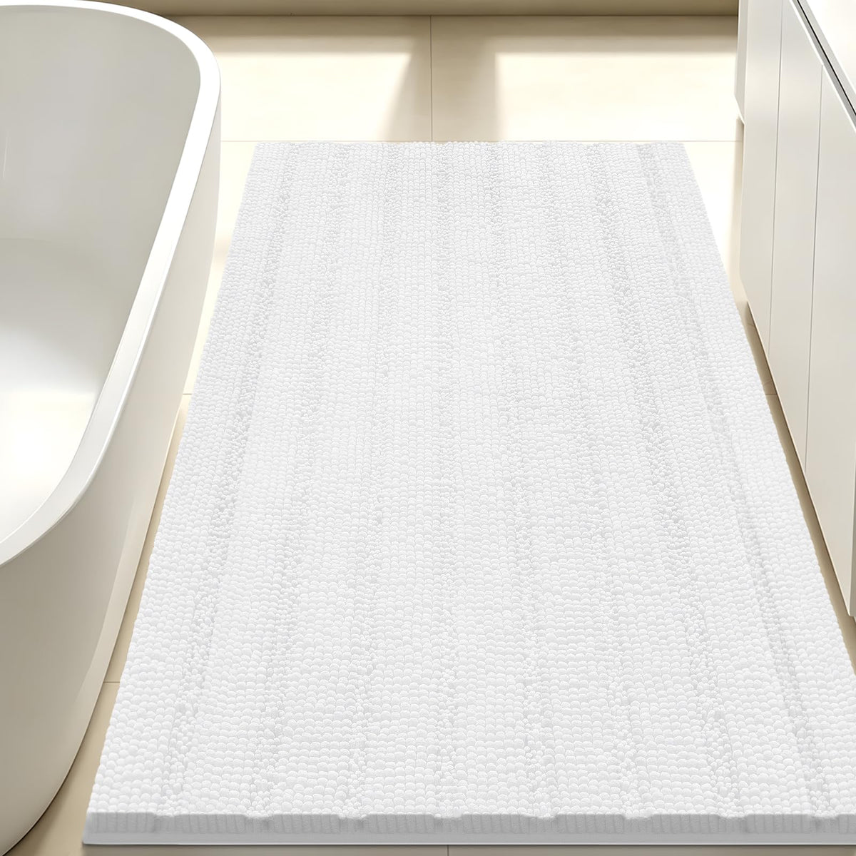 Bcoimo Small Bath Rug Mat,24x17 Chenille Non Slip Black Bathroom Floor Mats