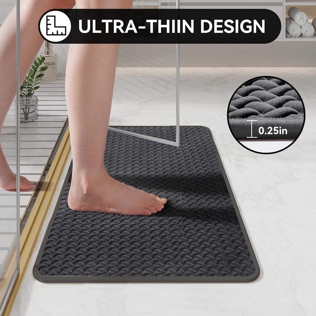YDKGL Bathroom Rugs Non Slip, Foam Weave Texture Bath Mat, Grey 16x24