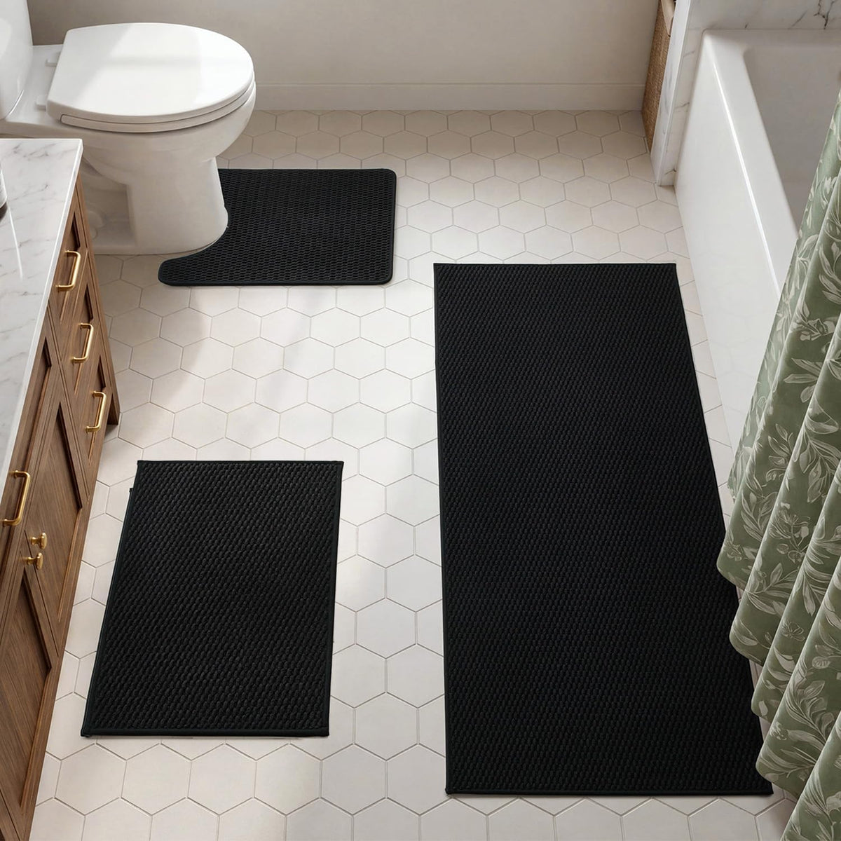 TYUU Bath Mat Set 2 Piece, Thin Bathroom Rugs Non Slip Washable Quick Dry