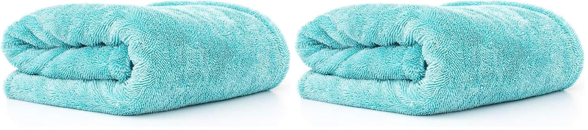 The Rag Company, The Liquid8r, Absorbent 70/30 Blend Microfiber Drying Towel for Cars, Trucks, and SUVs, Safe for Detailing, Scratch-Free, Twist Loop, 1100 GSM, 20x24 Inches, Aqua Blue/Grey