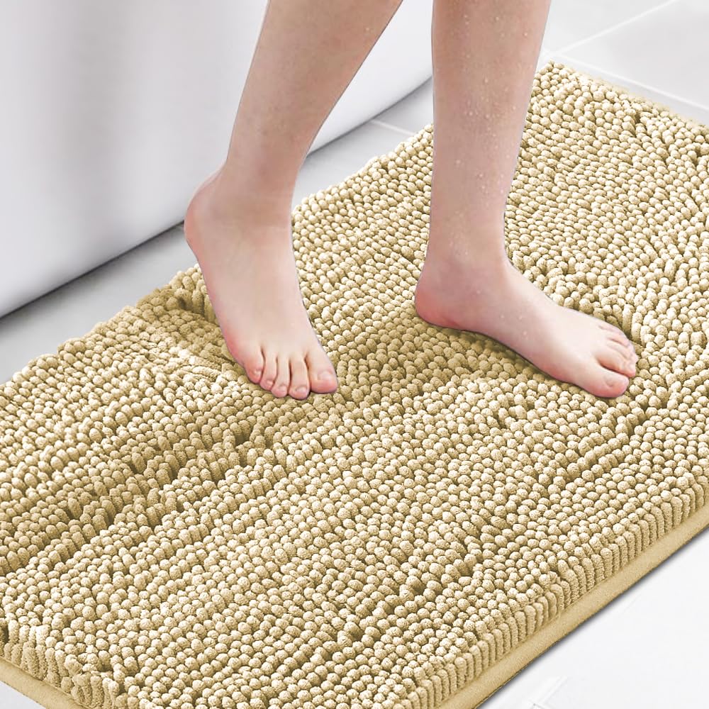 H.VERSAILTEX Navy Blue Bath Rug, Bath Mat Non Slip Bath Mats for Bathroom Floor, Bathroom Rug Extra Thick Chenille Rug 17" x 24" Absorbent Soft Shaggy Washable Dry Fast Plush Rugs for Bathtubs