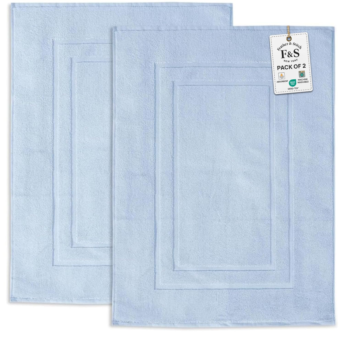 Feather & Stitch 100% Cotton Bath Mats 2 Piece 30x21 Inches, Grey