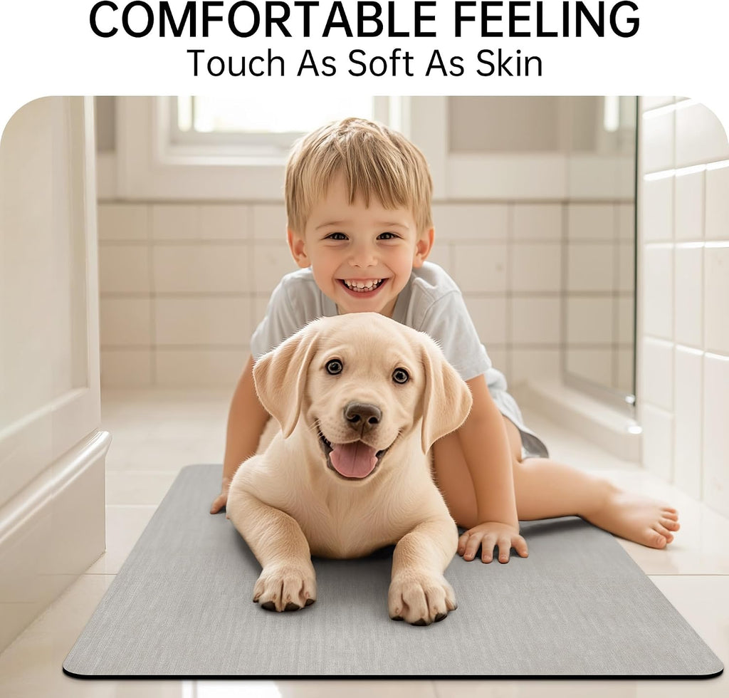 Mecko Bath Mat 16"x24",Ultra Thin Bathroom Rug fit Under Door Light Grey
