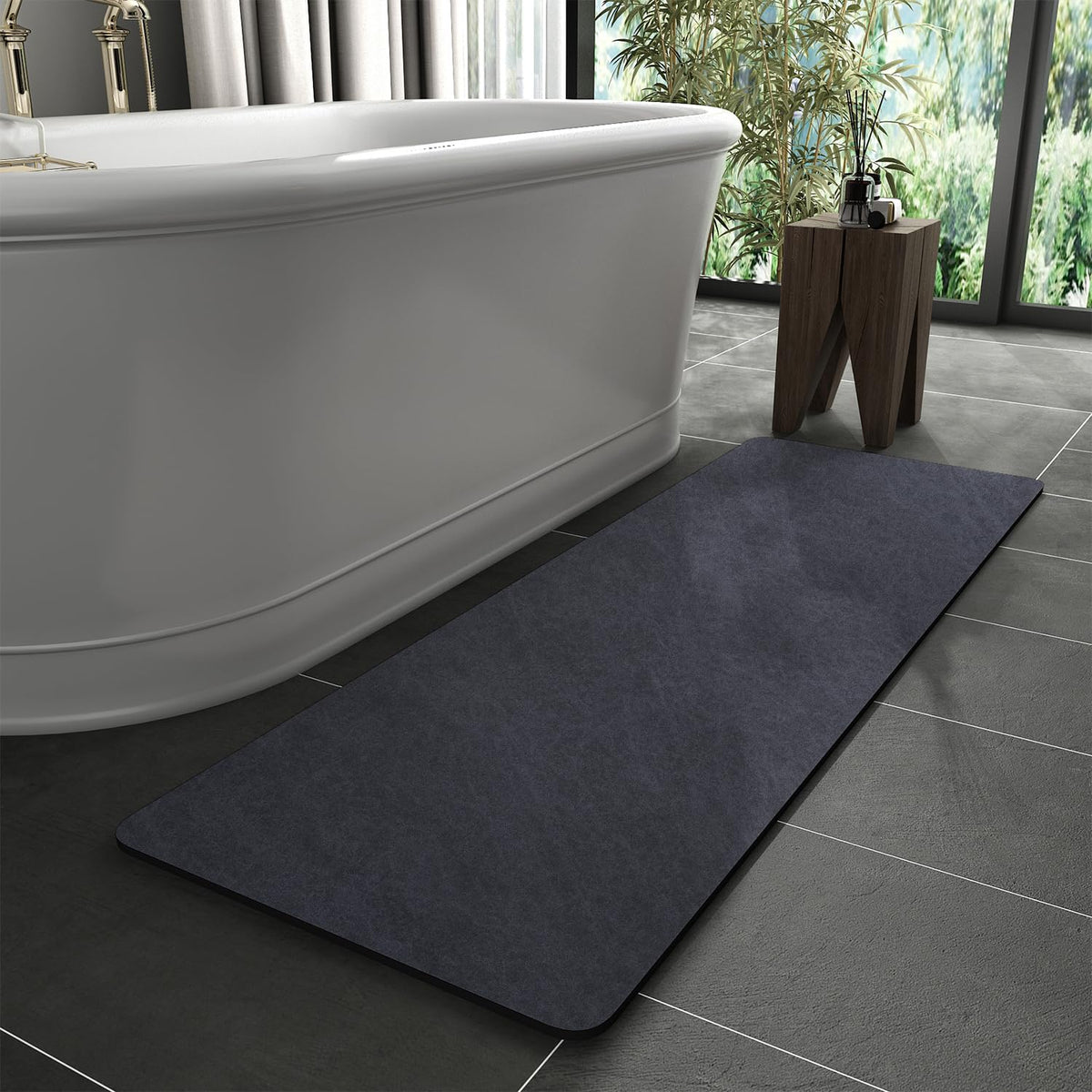 MontVoo -Bath Mat-Rubber Backing Non SlipThin Bathroom Rugs Fit Under Door- Quick Dry Absorbent Faux Suede Surface Grey Bathroom Floor Mats-Shower Rug for in Front of Bathtub Shower Gray 16x24