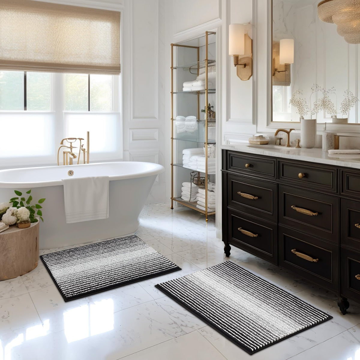 BSICPRO Bathroom Rugs Sets 2 Piece, Non Slip Boho Bath Mats, Beige