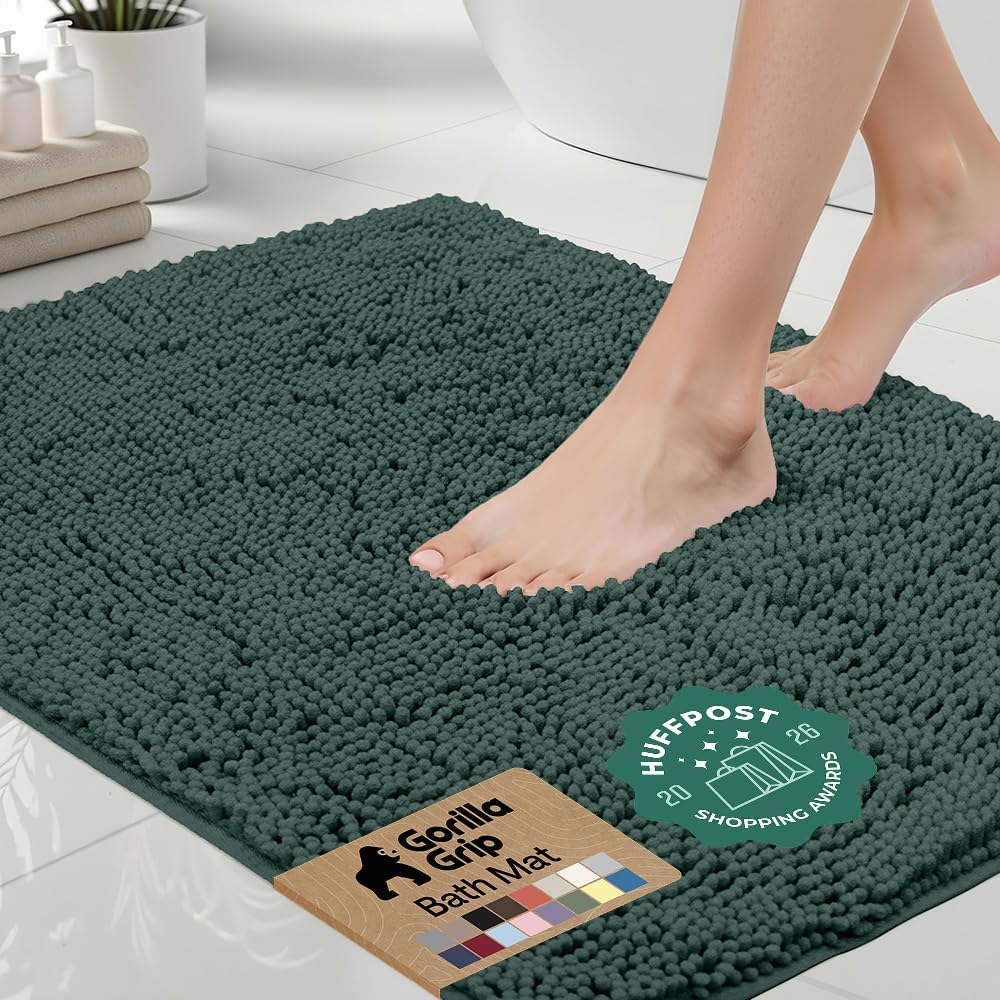 GORILLA GRIP Bath Rug Mat for Bathroom, Absorbent Chenille, 24x17 Gray