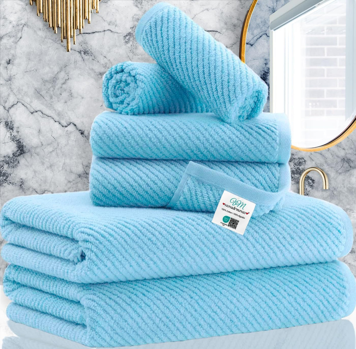 VOOVA & MOVAS 6PC Towel Set, 100% Cotton, Dark Grey