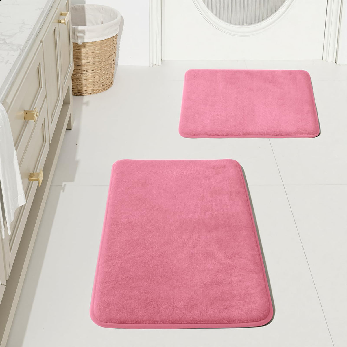 HUXMEYSON Bathroom Rugs Sets 3 Piece, Non-Slip & Quick Dry Bath Mat Set, Ultra Soft Velvet Bath Rugs for Bathroom, Toilet and Shower Floor, Grey