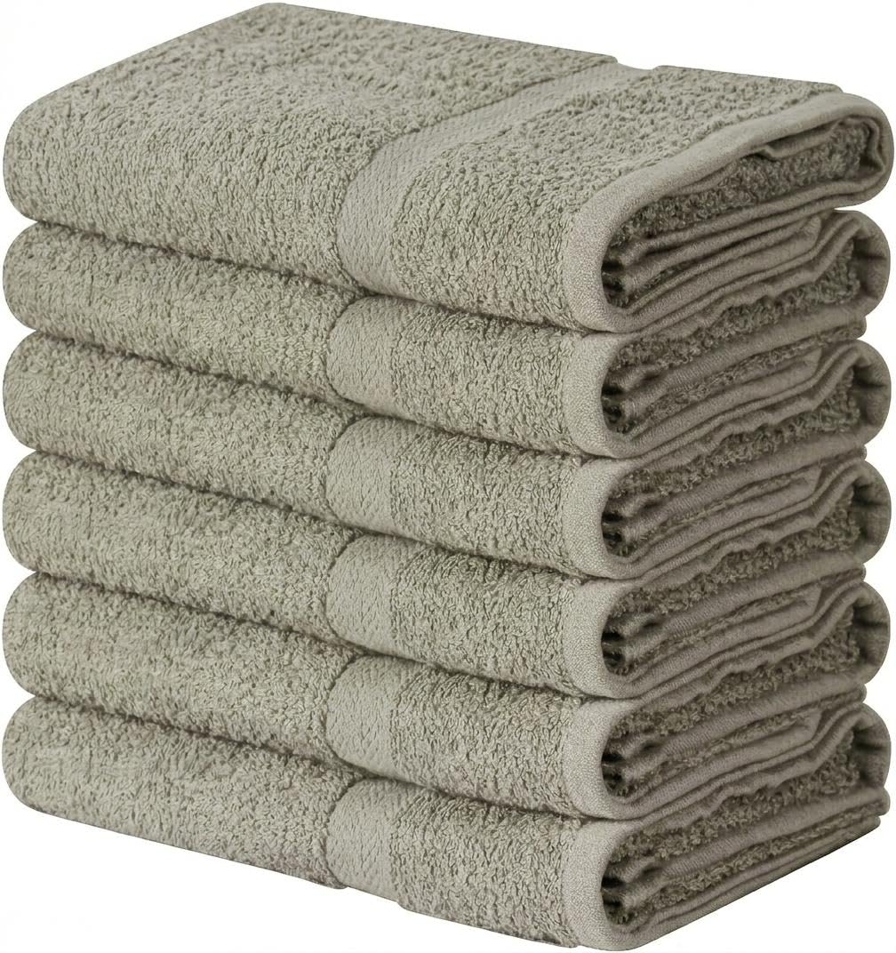 Towel and Linen Mart 100% Cotton Grey 6 Pack Medium Bath Towel Set, Quick Dry, Super Absorbent, Light Weight, Soft Feel, Premium Towels for Hotel, Spa and Bathroom (24 X 48 6 Pack, Grey)