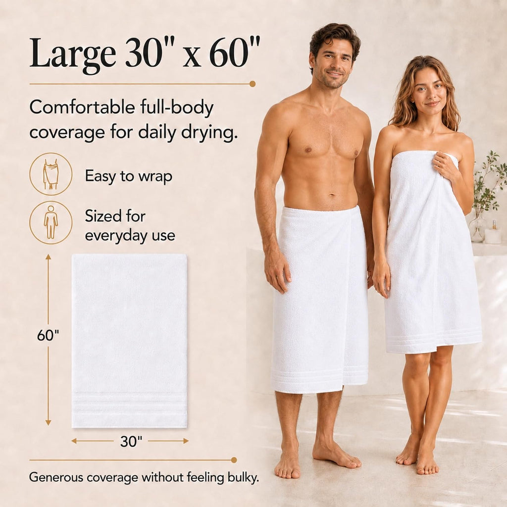 Velqora Large Bath Towels 4 Pack, 30x60 in, 100% Cotton, White
